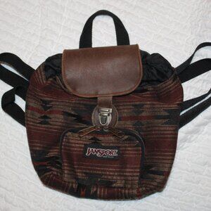 1995 Jansport Tribal Print Leather Flap Drawstring Mini Backpack USA Made